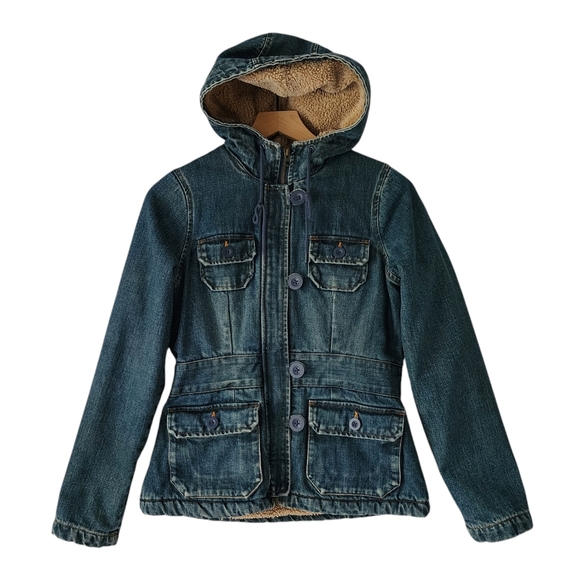 Vintage Old Navy Denim Sherpa Full Zipper Buttons Jacket Coat Size Women's XS - Picture 1 of 10